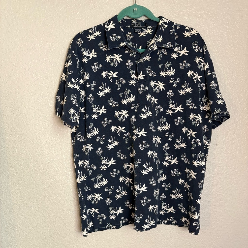 VTG Polo Ralph Lauren Shirt Pineapple Palm Trees Blue Navy Men's Large